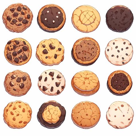 Different Type Of Cookies, Cookies Art Drawing, Cute Chocolate Chip Cookies, Chocolate Chip Cookies Drawing, How To Draw A Cookie, Chocolate Chip Cookie Tattoo, Cookies Drawing Illustration, Chocolate Chip Cookie Drawing, Cookie Art Drawing