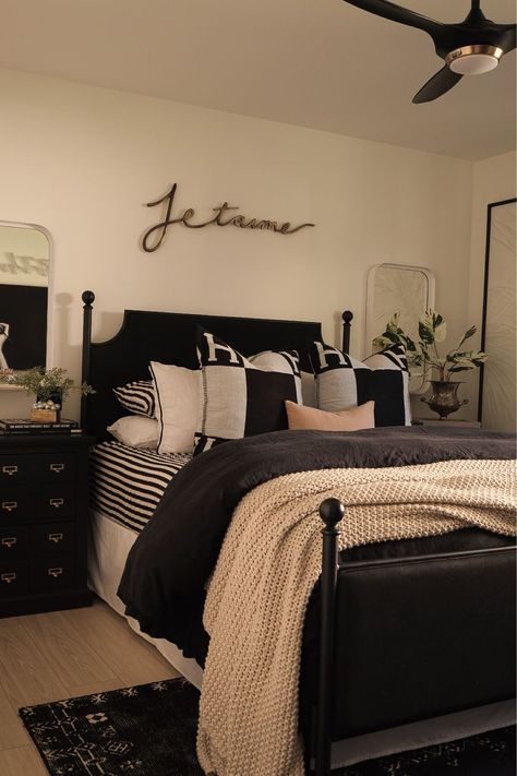 HomeHome DecorBedding & BathBed … curated on LTK Black And Tan Bedding, Tan Bedroom Ideas, Black And Cream Bedroom, Black White And Gold Bedroom, Black Upholstered Bed, Furniture Ideas Bedroom, Black Nightstands, Tan Bedroom, Knit Bed