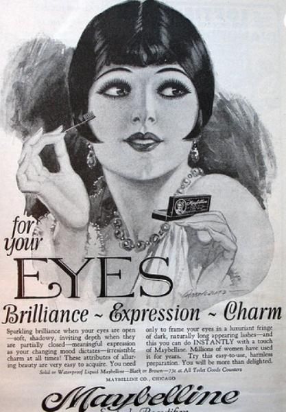 Mascara Advertisement 1920s Advertisements, 20s Makeup, Maquillage Goth, 1920s Makeup, Vintage Makeup Ads, Maybelline Mascara, 1920s Hair, Makeup Ads, Pin Up Vintage