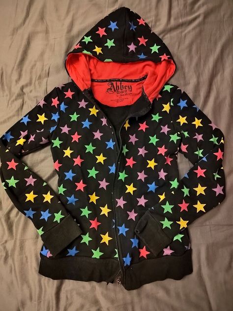 Scene Kid Clothes, Avril Lavigne Abbey Dawn, Scene Kid Outfits, Scene Clothing, Neon Stars, 2000s Scene, Star Hoodie, Abbey Dawn, Silly Clothes