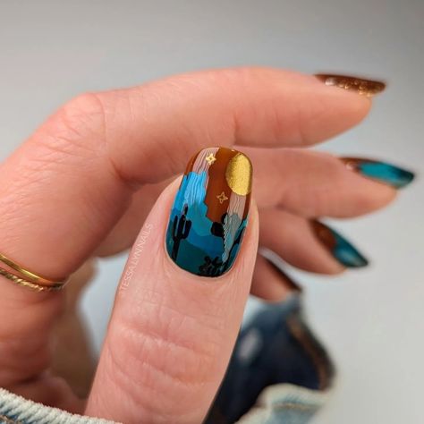 Tessa | DIY Nail Art (@tessa.lyn.nails) • Instagram photos and videos Desert Nails Designs, Desert Nail Art, Landscape Nails, Desert Nails, Picasso Nails, Nails Fancy, Stamped Nails, Girls Nail Designs, Feather Nails