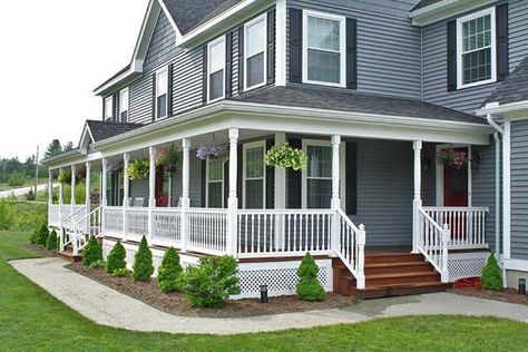 Farmers Porch - United Construction Farmers Porch, House Front Porch, Porch Addition, Gray House, Railing Ideas, Building A Porch, Front Porch Design, Colonial Style Homes, Porch Railing