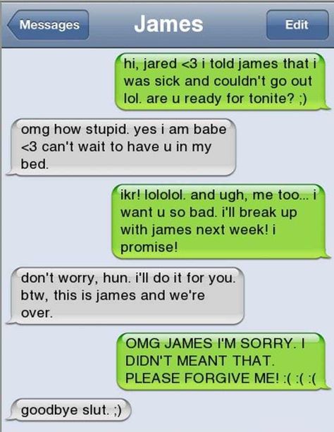 James's Last Laugh is listed (or ranked) 1 on the list 28 Breakup Texts That Are So Awful They're Amazing Cheaters Caught, Funny Breakup Texts, Breakup Text, Cheating Texts, I Only See You, Cheating Stories, James Last, Breakup Humor, Break Up Texts