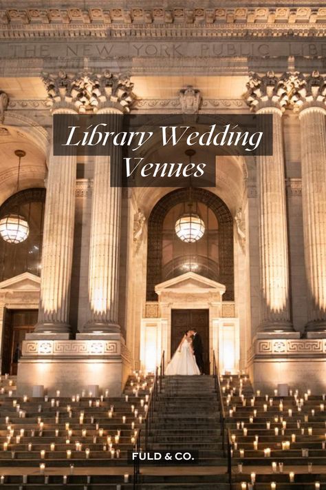 Library wedding venues offer a cozy atmosphere with plenty of natural lighting and unique architectural details. Depending on the size of your wedding guest list, you may choose a local historic library or a larger institutional building. We’ve put together a list of our top ten favorite library wedding venues in the United States. These libraries are filled with carved wood details, dramatic staircases, and impressive chandeliers. Visit our blog to find your perfect library wedding venue! Weddings In Libraries, Nyc Library Wedding, Wedding Ideas Library, Wedding In Library, Peabody Library Wedding, George Peabody Library Wedding, Cool Wedding Venues, Wedding Venues Usa, Library Wedding Aesthetic