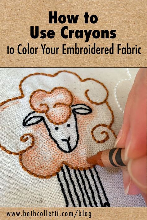 Coloring On Fabric With Crayons, Coloring Embroidery With Crayons, Embroidery Background Ideas, Fabric Art Tutorials How To Make, How To Use Fabric Markers, Hand Embroidery Art Thread Painting, Fabric Paint And Embroidery, Painted Embroidery Art, Embroidery Lines Pattern