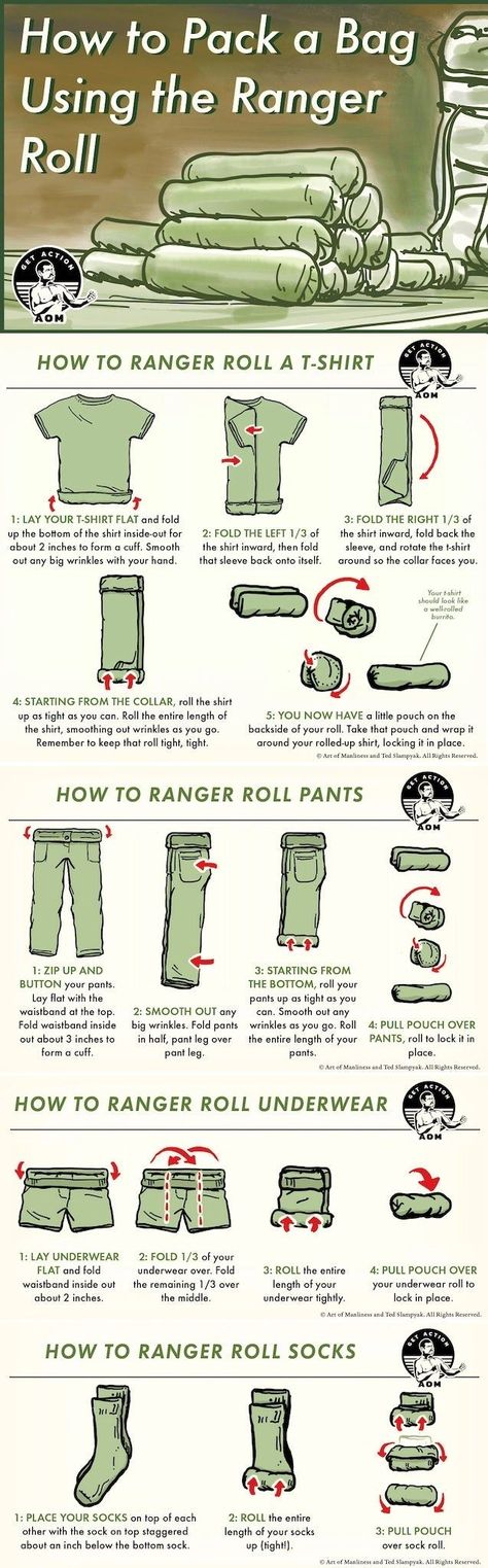 Ranger Roll, Packing Hacks Clothes, Survival Skills Life Hacks, Seni Dan Kraf, Clothes Organization Diy, Survival Life Hacks, Survival Techniques, Kraf Diy, Survival Life