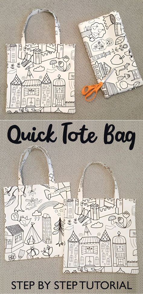 Quick Tote Bag Tutorial Market Bag Sewing Pattern Free, Kids Tote Bag Pattern Free, Tote Bag Tutorials Step By Step, Easy Tote Bag, Bag Free Pattern, Tote Bag Pattern Free, Kids Tote Bag, Envelope Pattern, Simple Projects