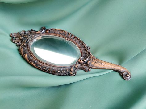 Carved Hand Mirror, Antique Wooden Mirror, French Wood, Rococo style, Old and Rare Forest Wood Art Mirror Antique, Forest Wood, Pocket Mirrors, French Mirror, Wooden Mirror, Rococo Style, Hand Mirror, Pocket Mirror, How To Antique Wood