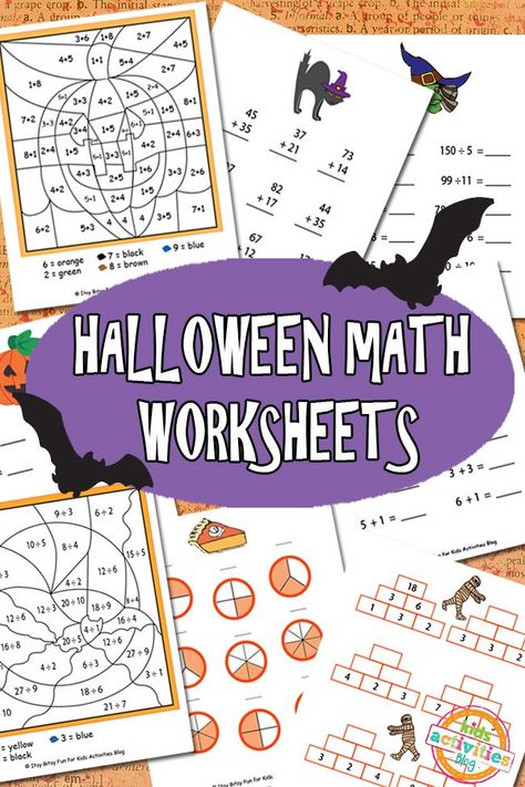 Halloween Math Worksheets Free Kids Printable Halloween Math Worksheets, Halloween Math Activities, Math Sheets, Halloween Worksheets, Halloween Kunst, Halloween Math, Kids Math Worksheets, Printable Kids, Printable Activities For Kids