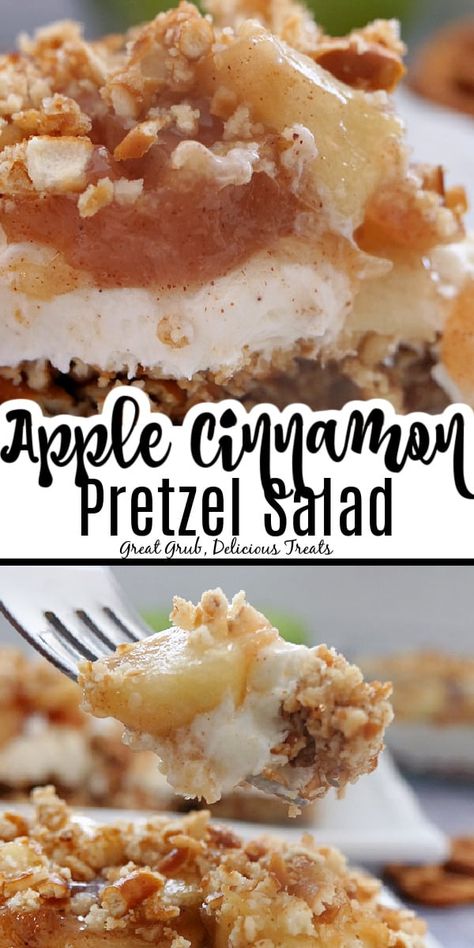 Recipes With Pretzels Desserts, Apple Cinnamon Salad, Apple Cinnamon Trifle, Pie, Apple Strudel Pretzels, Potluck Apple Recipes, Thanksgiving Congealed Salad Recipes, Apple Pie Pretzel Salad, Christmas Pretzel Recipes