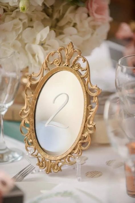 Gold Mirror Table Numbers, Mirror Table Numbers, Wedding Table Numbers Gold, Gold Wedding Table Numbers, Beauty And The Beast Wedding Theme, Beauty And The Beast Wedding, Stationery Ideas, Elegant Mirrors, Future Wedding Plans