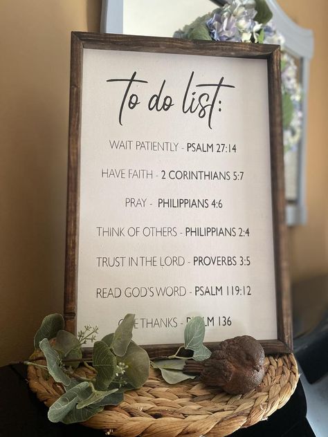 Scripture Wall Decor | Psalm 27:14| Proverbs 3:5 | Christian Home Decor . . . #bibleverse #scripturewalldecor #todolist Prayer Room Ideas, Scripture Wall Decor, Scripture Decor, Bible Verse Wall Decor, Prayer Corner, Bible Verse Signs, Scripture Signs, Prayer Wall, Alexandria Virginia