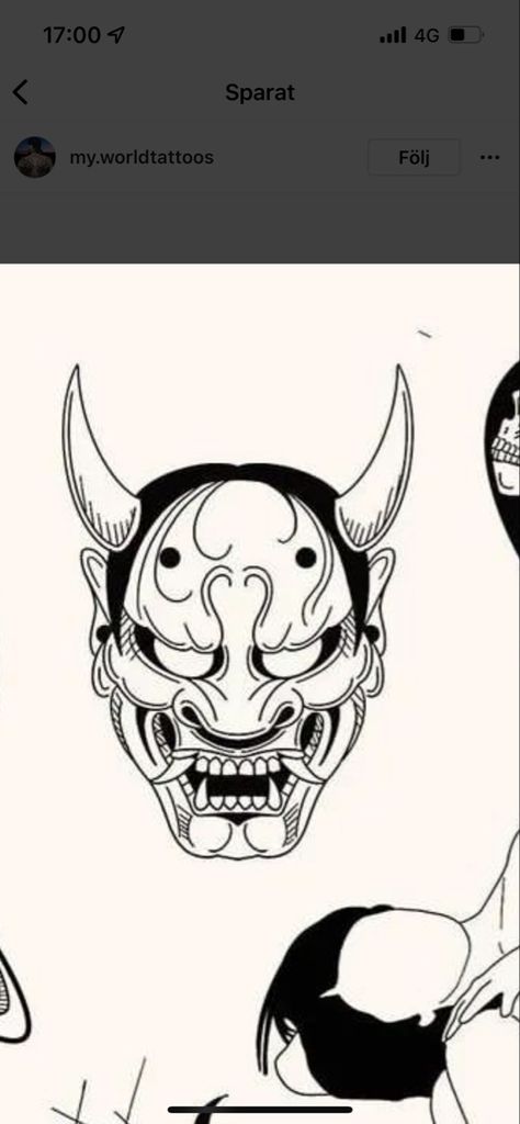 Traditional Oni Mask Tattoo Design, Hannya Maske Tattoo, Hannya Maske, Oni Maske, Japanese Demon Tattoo, Japanese Demon Mask, Japanese Mask Tattoo, Growth Tattoo, Oni Mask Tattoo