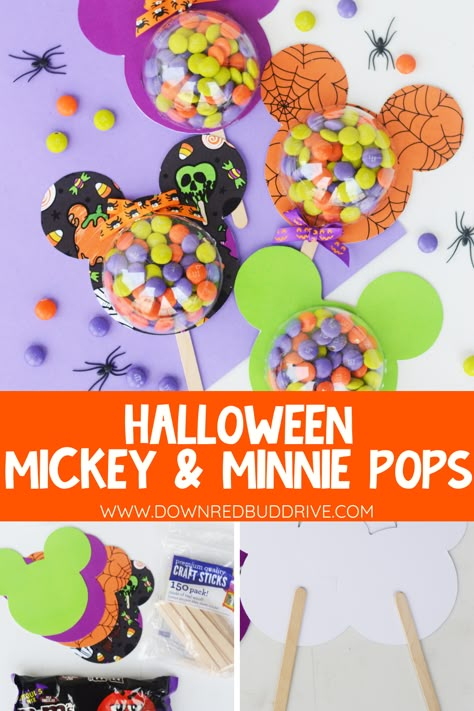 Disney Halloween Treats Diy, Minnie Mouse Halloween Decorations, Halloween Candy Diy Ideas, Diy Mickey Mouse Halloween Decorations, Disney Halloween Trunk Or Treat, Mickey Mouse Halloween Treats, Disney Halloween Activities, Mickey Halloween First Birthday, Halloween Disney Crafts