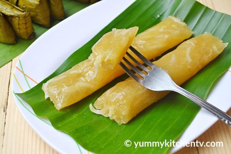 Cassava Suman Suman Cassava Recipe, Cassava Suman, Cassava Recipe, Filipino Snacks, Yummy Kitchen, Cassava Cake, Filipino Desserts, Filipino Dishes, Ginger Recipes