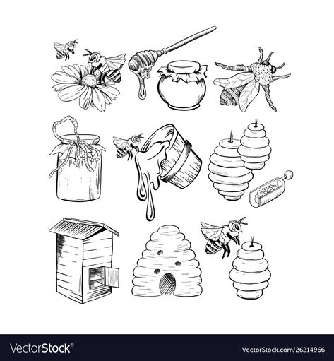 Honey Jar Sketch, Honey Hive Tattoo, Honey Pot Illustration, Honey Spoon Tattoo, Bee And Honey Tattoo, Honey Pot Tattoo Simple, Honey Jar Drawing, Honey Tattoo Ideas, Small Honey Jar Tattoo