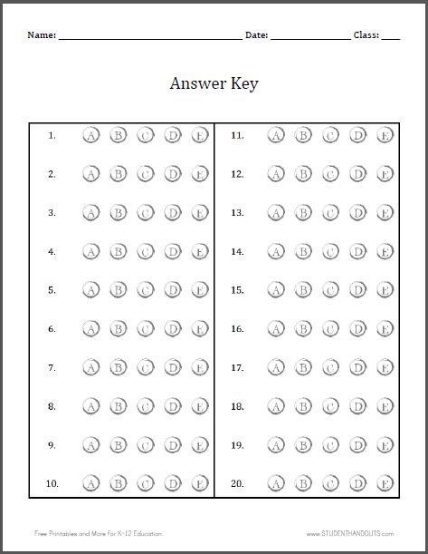 Bubble Answer Sheet for 20 Questions | Student Handouts Key Template, Bubble Sheet, Twenty Questions, Tenses Chart, Study Cards, Business Card Template Psd, Study Resources, Blank Calendar Template, Answer Sheet