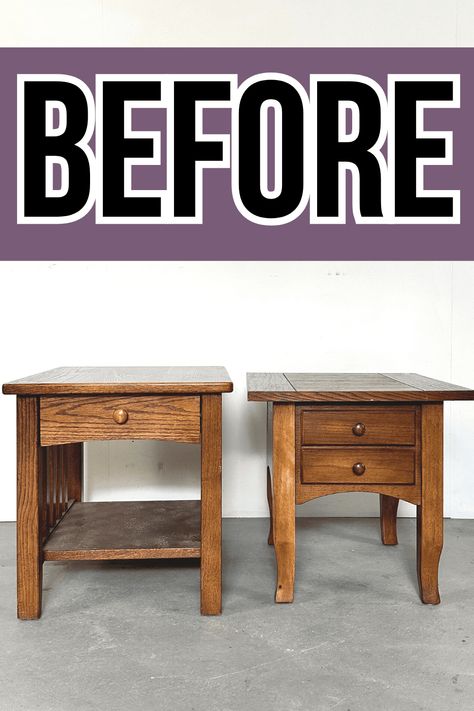 Redoing End Tables Refurbished End Tables Diy Ideas, Refurbished End Tables, Redo End Tables, Refinished End Tables, Cheap End Tables, Old End Tables, Easy Furniture Makeover, Diy Furniture Restoration, Painted End Tables