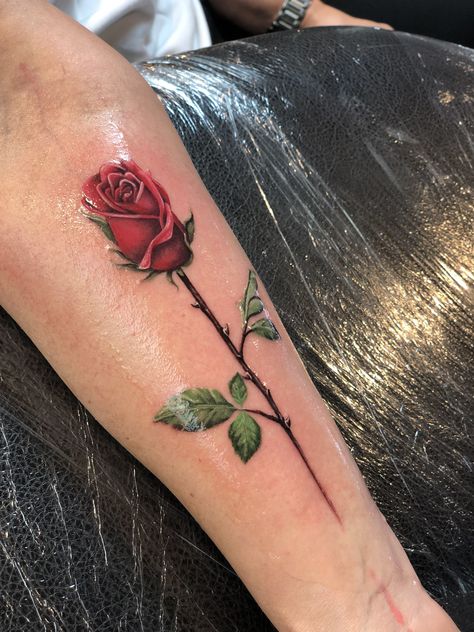 Bud Tattoo, Rose Stem Tattoo, Rose Bud Tattoo, Coloured Rose Tattoo, Rose Tattoo On Back, Wrap Around Wrist Tattoos, Single Rose Tattoos, Yellow Rose Tattoos, Tatoo Styles