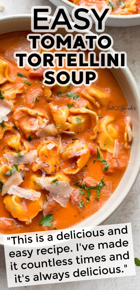 If you love pasta in soup, this easy tomato tortellini soup recipe is right up your alley! It's quick, simple, and ready in just over 30 minutes! Tomato Gnocchi Soup, Slow Cooker Tortellini Soup, Healthy Detox Soup, Italian Sausage Tortellini Soup, Tomato Tortellini, Spinach Tortellini Soup, Sausage Tortellini Soup, Tomato Tortellini Soup, Chicken Tortellini Soup