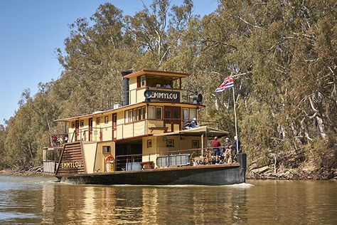 #steamers #paddlesteamer #paddleboat #river #steamboat #Australia #travel #cruise #retro Street Artwork, Wooden Model Boats, Gum Trees, Landscape Reference, Murray River, Wooden Ship Models, Australia History, Pj Harvey, Travel Cruise