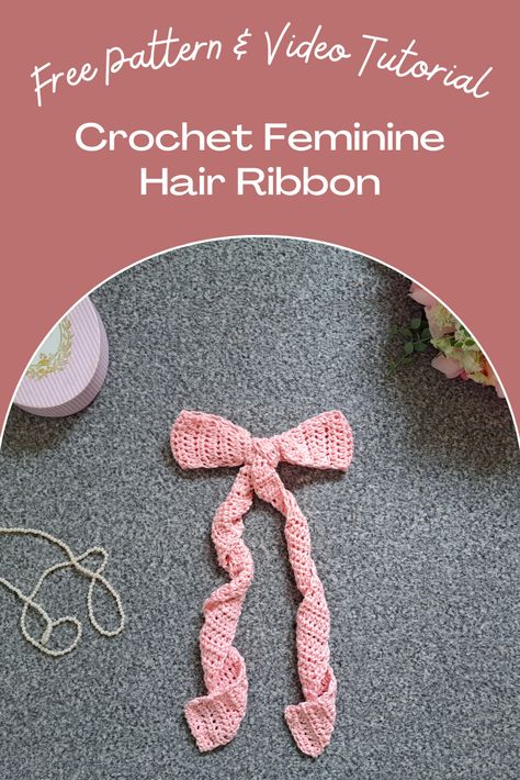 Free Crochet Hair Bow Pattern, Crochet Hair Ribbons Free Pattern, Crochet Ribbon Hair Tie, Crochet Hair Bows Free Pattern, Crochet Ribbon Pattern, Ribbon Crochet Pattern, Crochet Hair Accessories Free Pattern, Crochet Hair Ribbon, Hairband Tutorial