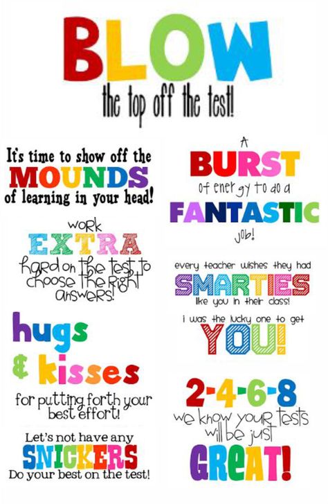 State testing is looming and our sweet kiddos need all the encouragement they can get! So I’ve created some fun little notes {most of which should have a little treat added to it for extra incentive} to leave on your students desks the morning of the standardized test. Print out just the one you want since … Test Encouragement For Students Poster, State Testing Encouragement Free Printable, Test Motivation Treats, Testing Treats For Students Motivation, Tcap Motivation Poster, Test Taking Encouragement Notes, School Testing Snacks, Testing Incentives For Elementary Students, Testing Motivation For Students Motivational Quotes