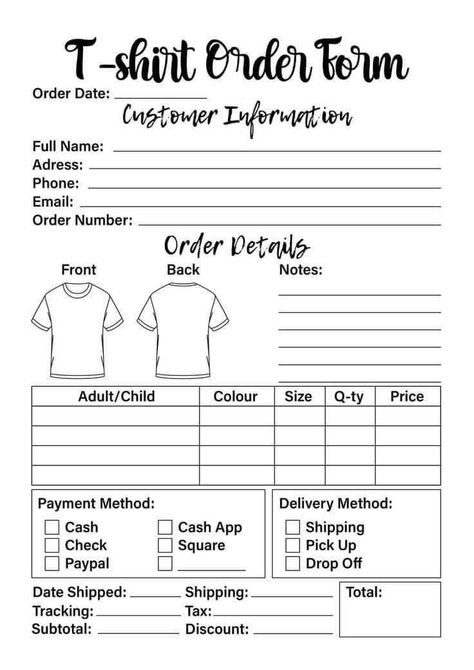 Tshirts Cricut Ideas, Tshirt Order Forms, Small Business Pricing Guide, Free Order Forms For Craft Business, Small Business Order Forms, Small Scale Business Ideas, T Shirt Order Form, Shirt Order Form, Charlotte Martin