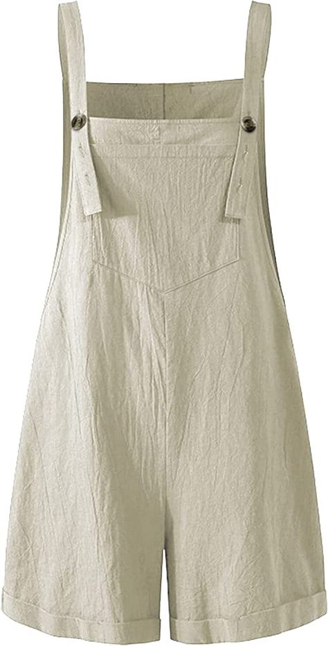 SCUSTY Women's Casual Loose Cotton Linen Shortalls Adjustable Straps Overall Shorts Jumpsuits Rompers Button Suspenders, Suspender Shorts, Linen Overalls, Cotton Overalls, Cotton Linen Pants, Linen Jumpsuit, Wide Leg Linen Pants, Cotton Linen Fabric, Short Jumpsuit