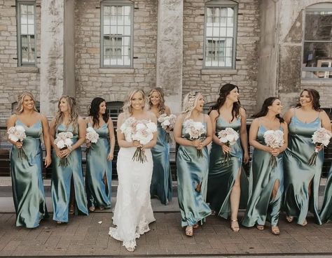 Seaglass Satin Bridesmaid Dresses, Sea Grass Bridesmaid Dresses, Sea Glass Dress Bridesmaid, Dusty Sage Satin Bridesmaid Dresses, Sea Glass Birdy Grey Wedding, Sea Glass And Gold Wedding Colors, Sea Glass Green Bridesmaid Dresses, Sea Glass Wedding Party, Sea Glass And Navy Wedding