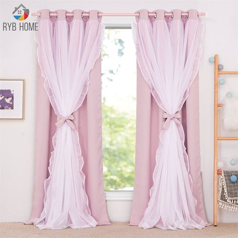 Yarn Curtains, Curtains Double, Girl Curtains, Voile Panels, Layered Curtains, Pink Curtains, Voile Curtains, Stylish Curtains, Window Types