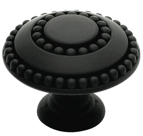 Double beaded knob from lowes - not in this finish. 16 unique kitchen cabinet knobs and pulls - Chatelaine Beaded Cabinet, Black Cabinet Hardware, Kitchen Knobs, Cabinet Hardware Knobs, Hardware Pulls, Kitchen Cabinet Hardware, Kitchen Cabinet Knobs, Kitchen Hardware, Black Cabinets