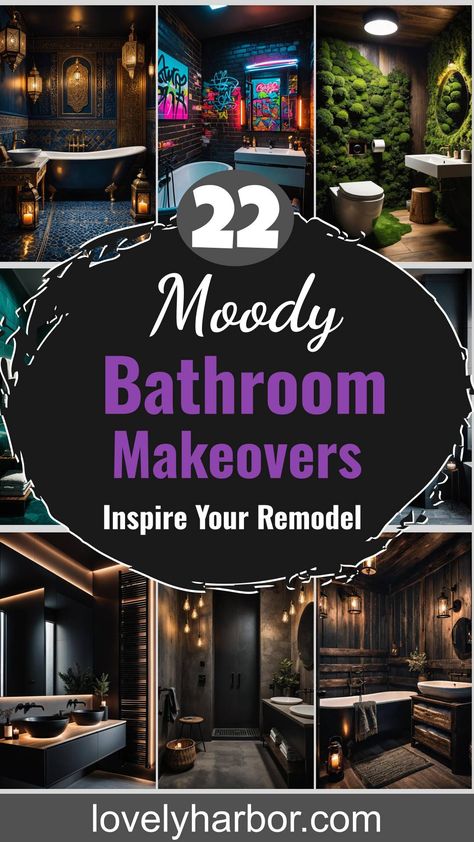 22 Moody Bathroom Designs To Inspire Your Remodel Modern Goth Bathroom, Bathrooms Dark, Small Dramatic Bathroom, Moody Victorian Bathroom, Gothic Bathroom Decor Ideas, Dark Colour Bathroom Ideas, New Orleans Bathroom Ideas, Dark Maximalism Bathroom, Speakeasy Bathroom Ideas