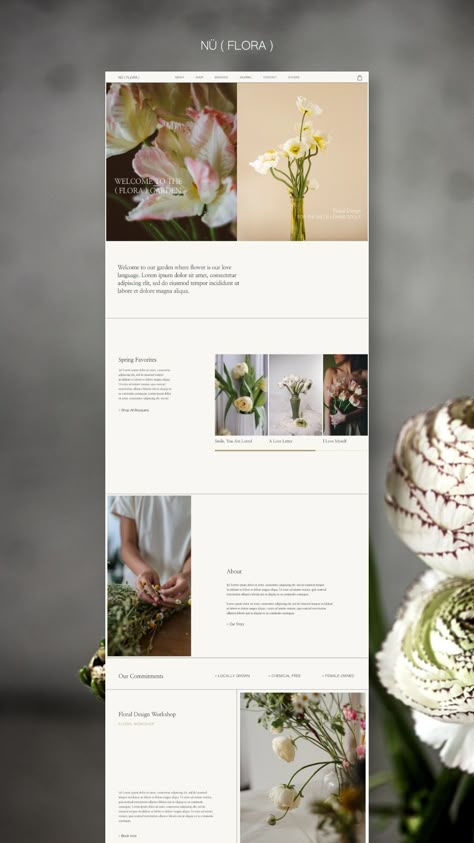 Homepage design for floral design studio website Florist Catalogue Design, Flowers Website Design, Flower Website Design, Florist Website Design, Flower Shop Website, Art Website Design, Flower Website, Flower Shop Branding, One Page Website Design