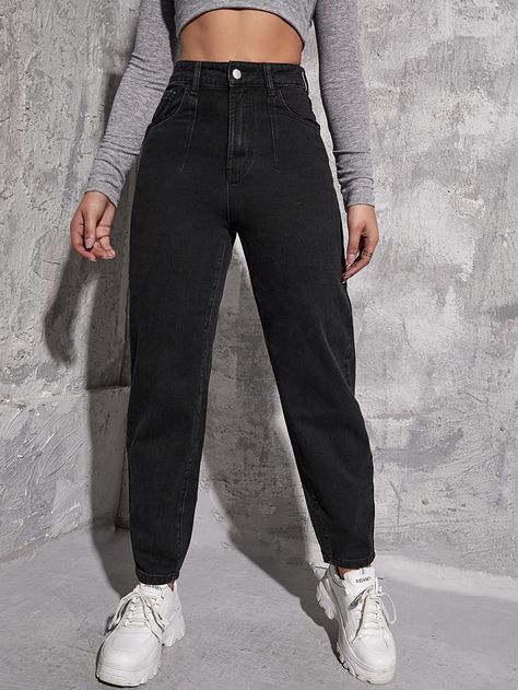 Mom Jeans Outfit Ideas, Black Mom Jeans Outfit, Loose Jeans Outfit, Mom Jeans Style, Black Denim Pants, High Wasted Jeans, High Waist Mom Jeans, Look Jean, Jeans Outfit Women