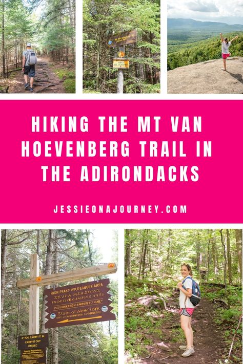 Pinterest pin that reads hiking the mount van hoevenberg trail in the adirondracks in new york. Adirondack Hiking Trails, Hiking Near Albany Ny, Mount Whitney Hiking, Crested Butte Wildflower Hikes, Wellness Travel, Hiking Routes, Camping Area, Visit New York, Sustainable Tourism