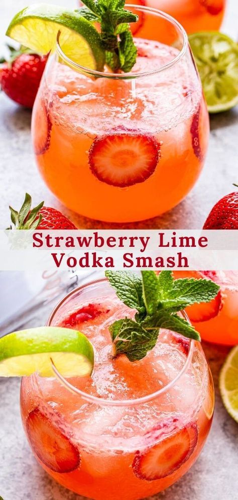 Vodka Smash, Vodka Recipes Drinks, Cocktail Drinks Alcoholic, Summer Drinks Alcohol, Healthy Cocktails, Strawberry Lime, Yummy Alcoholic Drinks, Vodka Recipes, Boozy Drinks