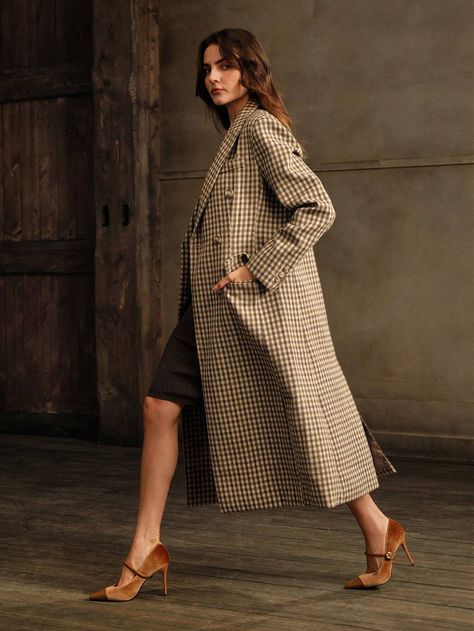 100% Wool Coat, Classic Coats For Women, Long Overcoat For Women, Gingham Coat, Casual Cardigan Sweater, Long Overcoat, Women Overcoat, Plaid Coat, Classic Coats