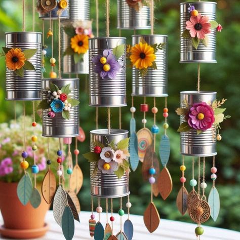 Transform Your Backyard With These 17 Cheap & Easy DIY Ideas - My Besuited Home Backyard Makeover Ideas, Diy Backyard Makeover, Wind Chimes Kids, Easy Outdoor Projects, Hippie Curtains, Hippie Garden, Recycled Tin Cans, Easy Diy Ideas, Tin Can Art