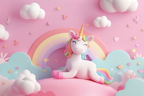 Cute unicorn fantasy background cartoon representation celebration. | free image by rawpixel.com / chatporn Unicorn Birthday Background, Unicorn Images Cute, Unicorn Landscape, Unicorn Template, Token Boards, Unicorn Background, Cute Rainbow Unicorn, Unicorn Images, Background Cartoon