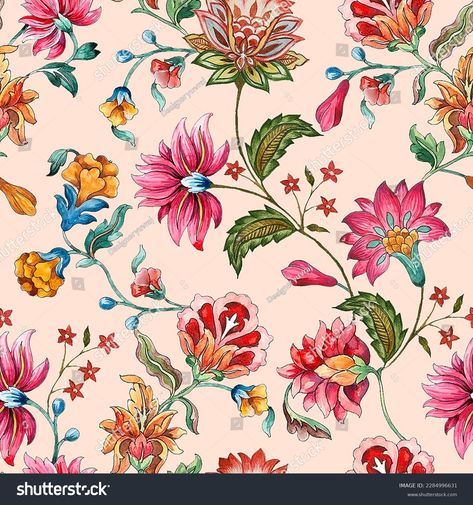 Kalamkari Pattern, Chintz Print, Hand Print Flowers, Flower Pattern Design Prints, Flower Allover, Typo Logo Design, Chintz Pattern, Kalamkari Fabric, Kalamkari Designs