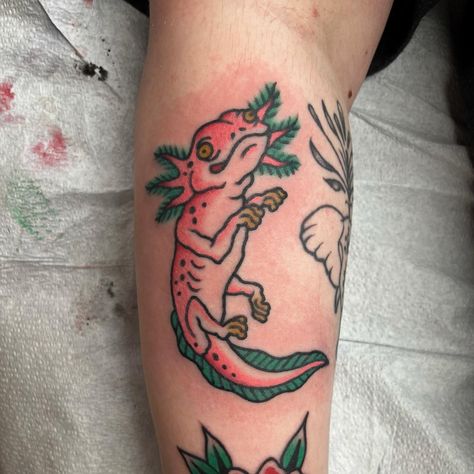 Axolotl 🫡 Thanks @emmagearr Stoked I got to do this! #oldschooltattoo #radtrad #traditionaltattoo #oldschool #tattoos #traditional… | Instagram Traditional Axolotl Tattoo, Axolotl Tattoo Ideas, Axolotl Tattoo, Practice Tattoos, Tattoos Traditional, Traditional Style Tattoo, Pretty Tattoos For Women, Style Tattoo, Tat Ideas