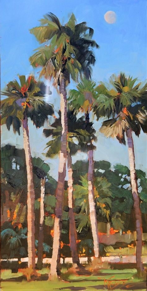 Palm Tree Artwork, Palm Trees Painting, Tropical Painting, Florida Art, Tree Artwork, Landscape Art Painting, Watercolor Trees, Tropical Art, Plein Air Paintings