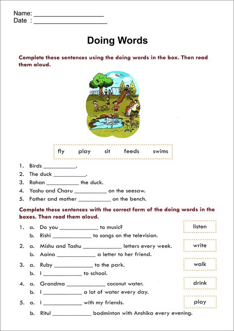 This worksheet will intensify the understanding of doing words Doing Words Worksheet, English Teacher Classroom, English Conversation For Kids, Worksheet For Class 2, Worksheets For Grade 1, Verbs Worksheet, Basic English Grammar Book, Words Worksheet, Worksheets For Class 1