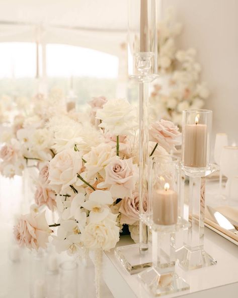 Neutral And Pink Wedding Colors, Wedding Florals White And Blush, Neutral Glam Wedding, Blush Wedding Table Setting, White And Blush Wedding Flowers, White Blush Wedding, Blush Ivory Wedding, White Pink Wedding, Modern Romance Wedding