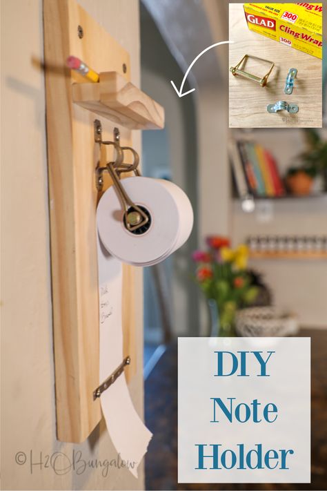 How To Make Wall Mounted Paper Roll Note Holder - H2OBungalow Wall Mounted Paper Roll, Dispenser Diy, Woodworking Tools List, Outdoor String Lights, Best Woodworking Tools, Paper Roll Holders, Paper Dispenser, Note Holders, Diy Cans