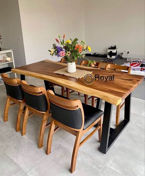 Lovers of wooden furniture we got you! Dining set 7ftx40”x32 #880,000 only. Dining Table Decoration Ideas, Epoxy Resin Furniture, Kitchen Table Legs, Tv Cabinet Design, Dining Table Decoration, House Interior Design Styles, House Paint Interior, Wooden Bed Design, Dining Design