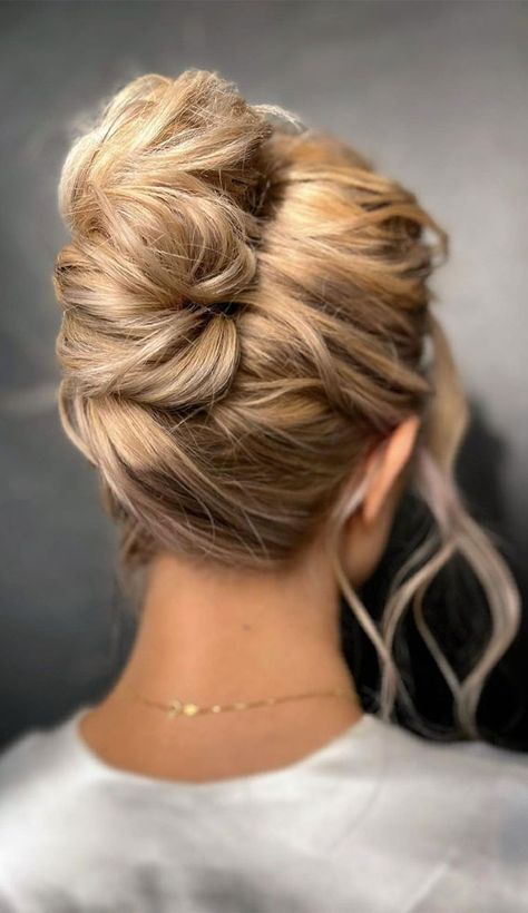 chic updos, updos, updo hairstyle, cute updo, simple updo, chignon, high updo High Updo Wedding Medium Length Hair, Wedding Updo With Volume, Modern Bouffant Hair, Wedding Twist Hairstyles, Wedding French Twist Updo, French Twist Updo Curly Hair, Bridal Hair French Twist, Wedding Hair French Twist, French Updo Twist