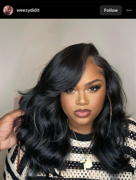 Long Bob Sew In Weave Side Part, Sew In Medium Length Hair, Shoulder Length Weave Black Women, Body Wave Ponytail Weave, Bob Sew In Weave Side Part, Sewin Bob Hairstyles Black Women, Hairstyles Bday, Quick Weave Bob With Leave Out, Shoulder Length Weave