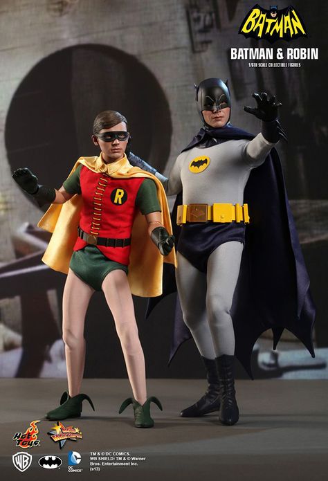 Hot Toys has revealed their upcoming series of 1/6 scale Batman & Robin figures from the 1966 feature film based on the Batman TV series.  They are scheduled for released in late 2014.  The collectible figures are newly developed & highly detailed, specially crafted based on the image of Adam West as Batman and Burt Ward as Robin. They feature an accurate masked head sculpt, specially made costume with Batman logo, classic Robin costume, weapons, and accessories. Adam West Batman, James Gordon, Batman Tv Show, Robin Costume, Burt Ward, Comic Ideas, Batman 1966, Batman Batmobile, Batman Tv Series